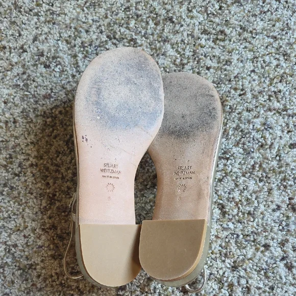 Stuart Weitzman Gold Thong Sandals with Metallic Finish - Picture 8 of 13